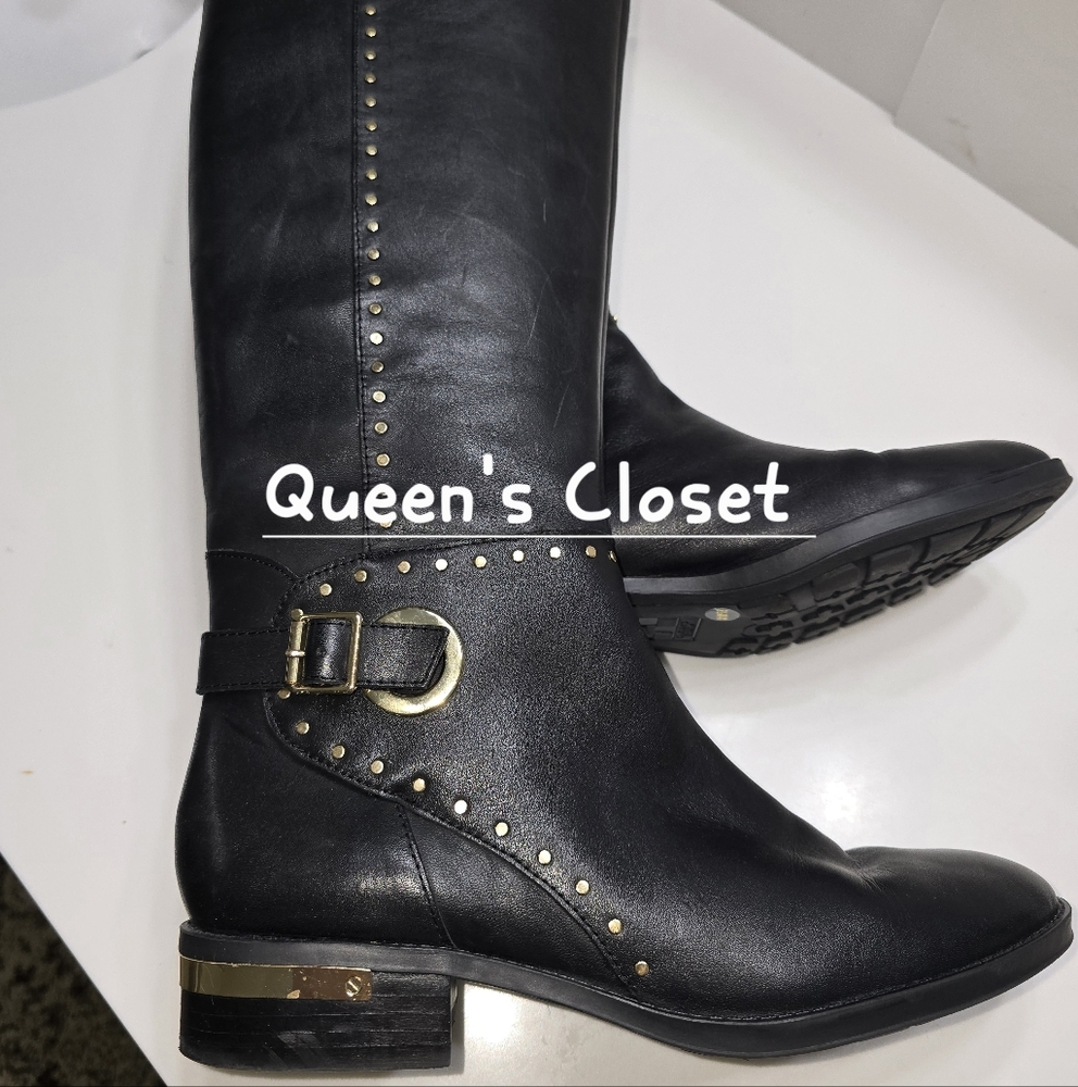 Vince Camuto Leather VC-Poppidal Black Over the Knee Boots